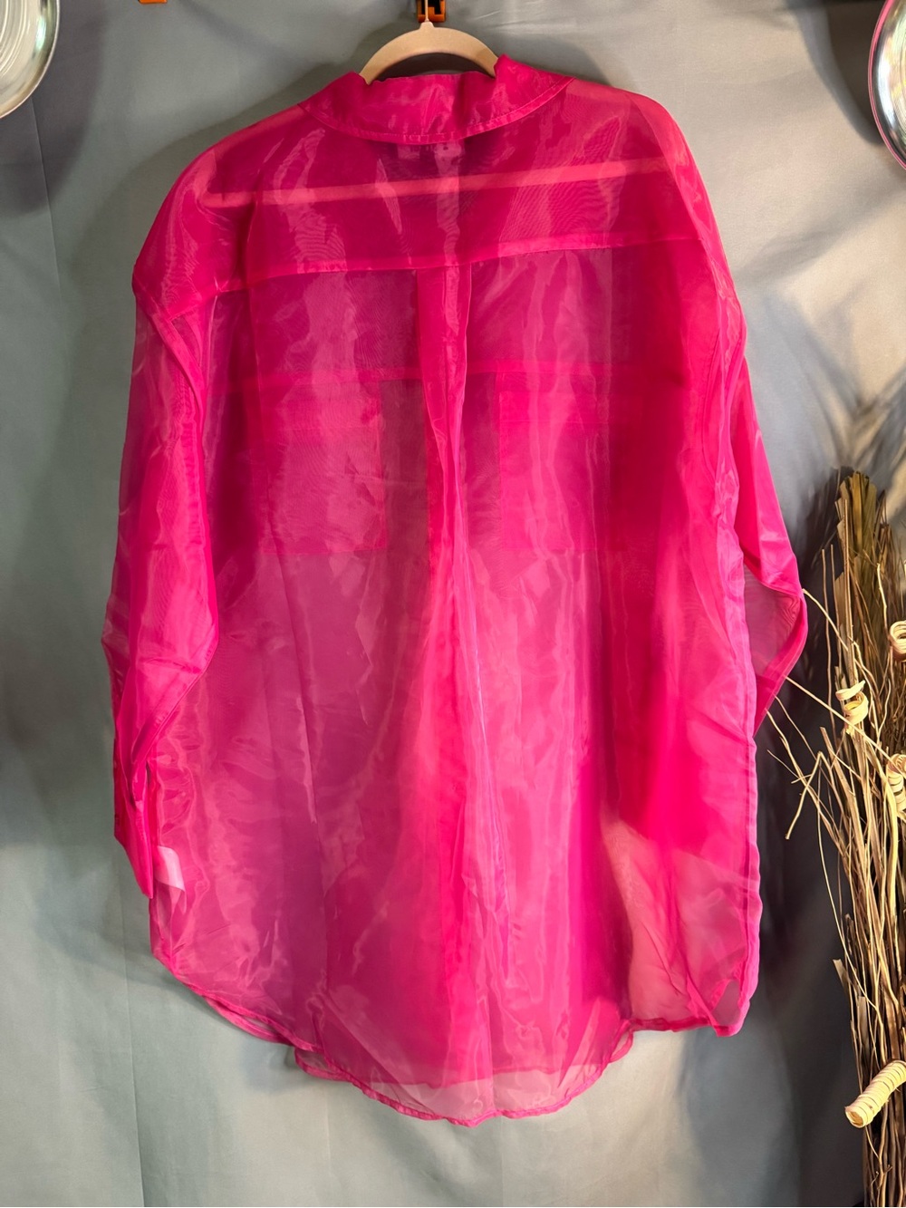 Women's Sheer Hot Pink Button-Down Shirt